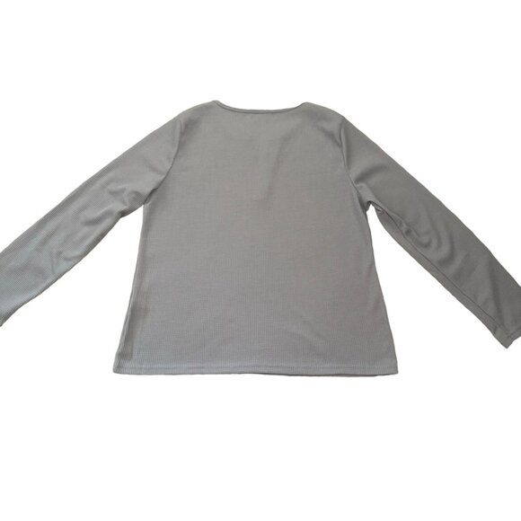 Womens Size XXL Waffle Knit Top V-Neck Long Sleeve Grey Casual Athleisure - Picture 4 of 7